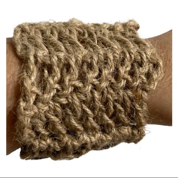 Boho Bohemian Chic Gypsy Wide Jute Natural Bracelet Button Closure- 8" x 2" - Picture 5 of 11